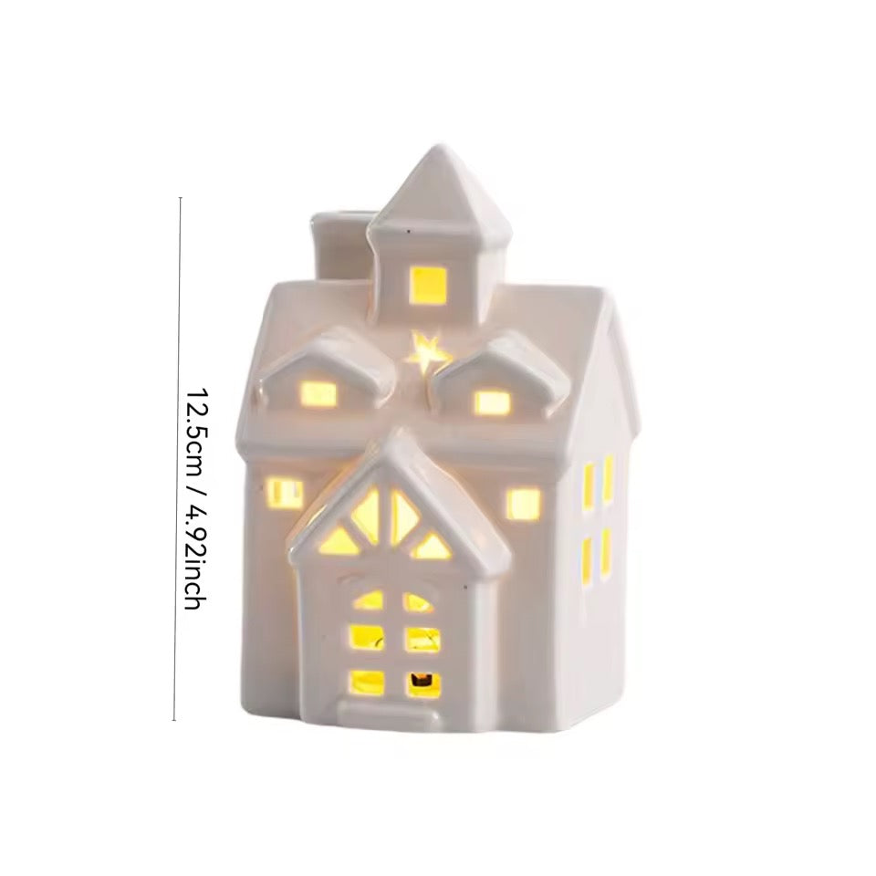 Light-Up Resin Christmas House – Warm White Holiday Decor