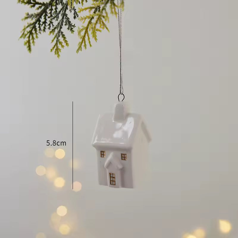 Ceramic Christmas Ornament Set – Deer, Tree & House