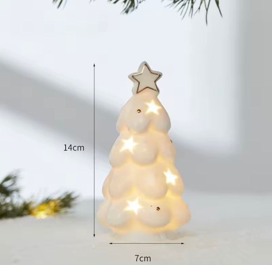 Ceramic Light-Up Christmas Tree – White Holiday Table Decor