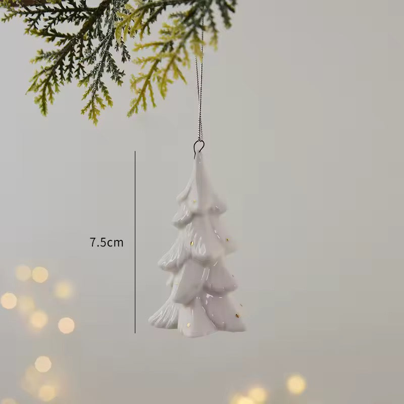 Ceramic Christmas Ornament Set – Deer, Tree & House