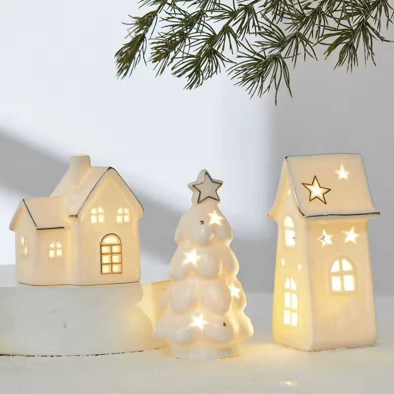 Light-Up Resin Christmas House – Warm White Holiday Decor