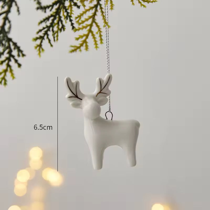 Ceramic Christmas Ornament Set – Deer, Tree & House