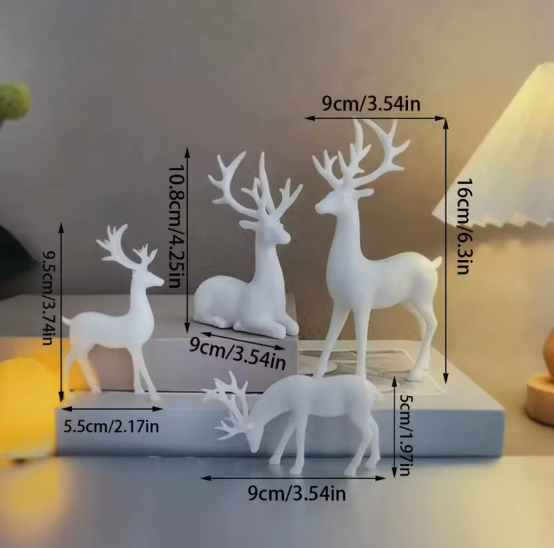 White Reindeer Figurine Set — 4-Piece Christmas Decoration