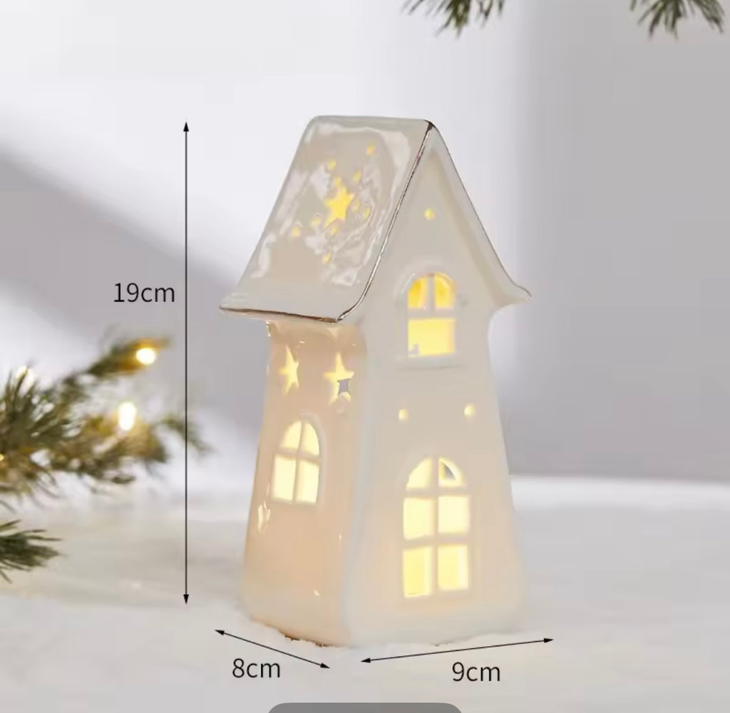 Light-Up Ceramic Christmas House – Warm White Holiday Decor