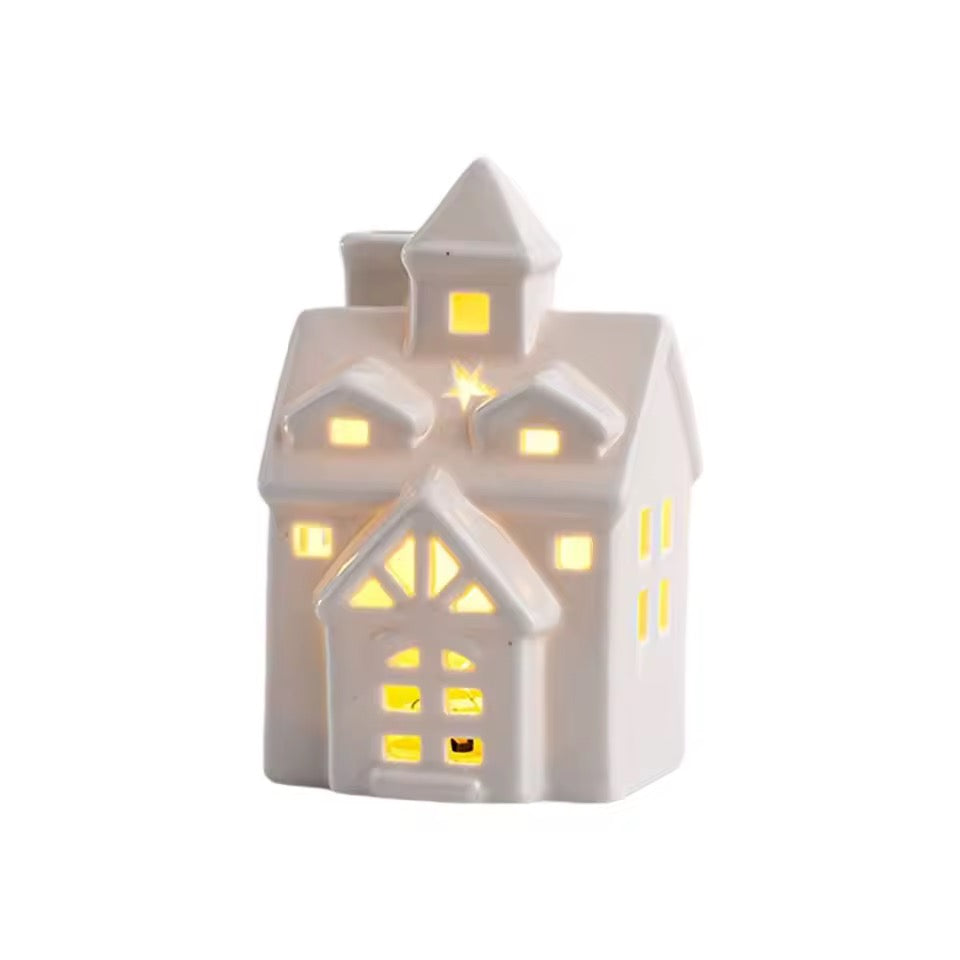 Light-Up Resin Christmas House – Warm White Holiday Decor