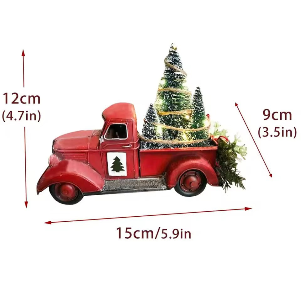 Vintage Red Truck with Christmas Tree – Holiday LED Table Decor